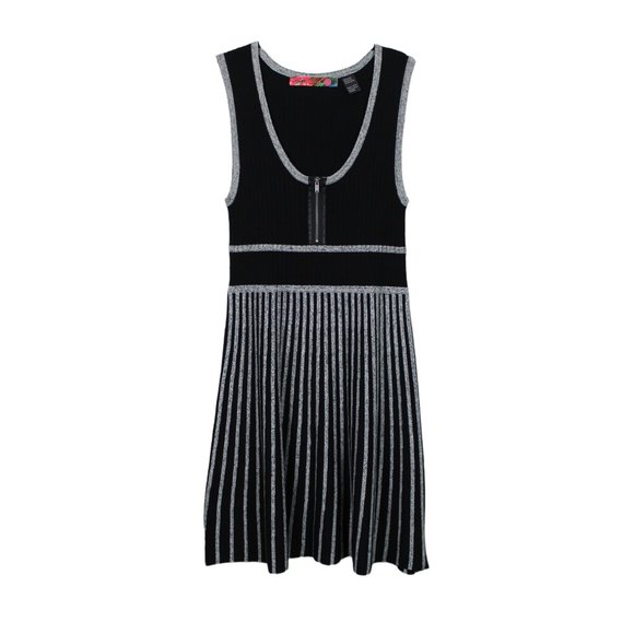 Desigual Black Grey Striped Knit Mini Dress - Picture 2 of 14